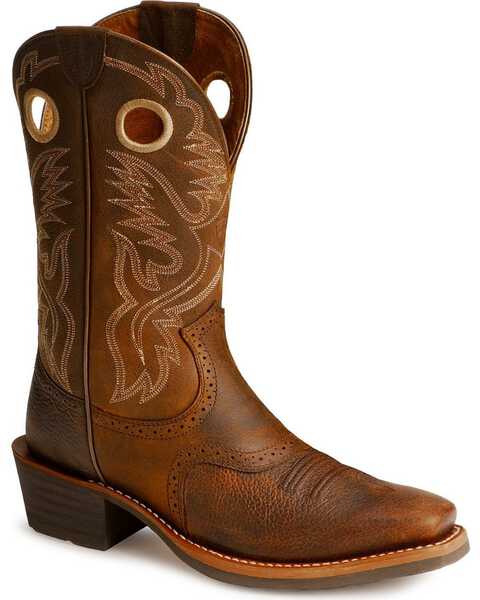 Ariat Men's Heritage Roughstock Western Boots - Square Toe, Brown Oiled Rowdy, hi-res