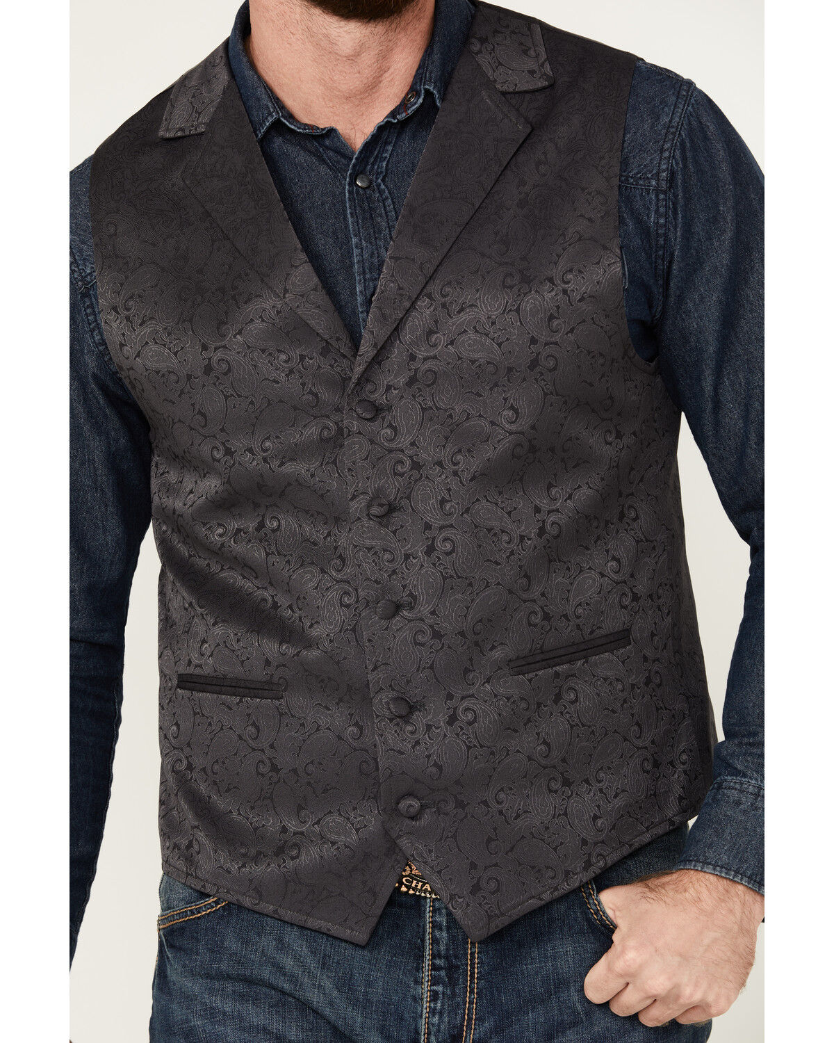 Image #3 - Cody James Men's Nashville Paisley Print Dress Vest, Dark Grey, hi-res
