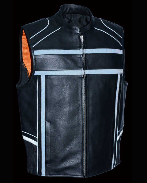 Image #2 - Milwaukee Leather Men's Reflective Band & Piping Zip Front Vest - 5X, Black, hi-res