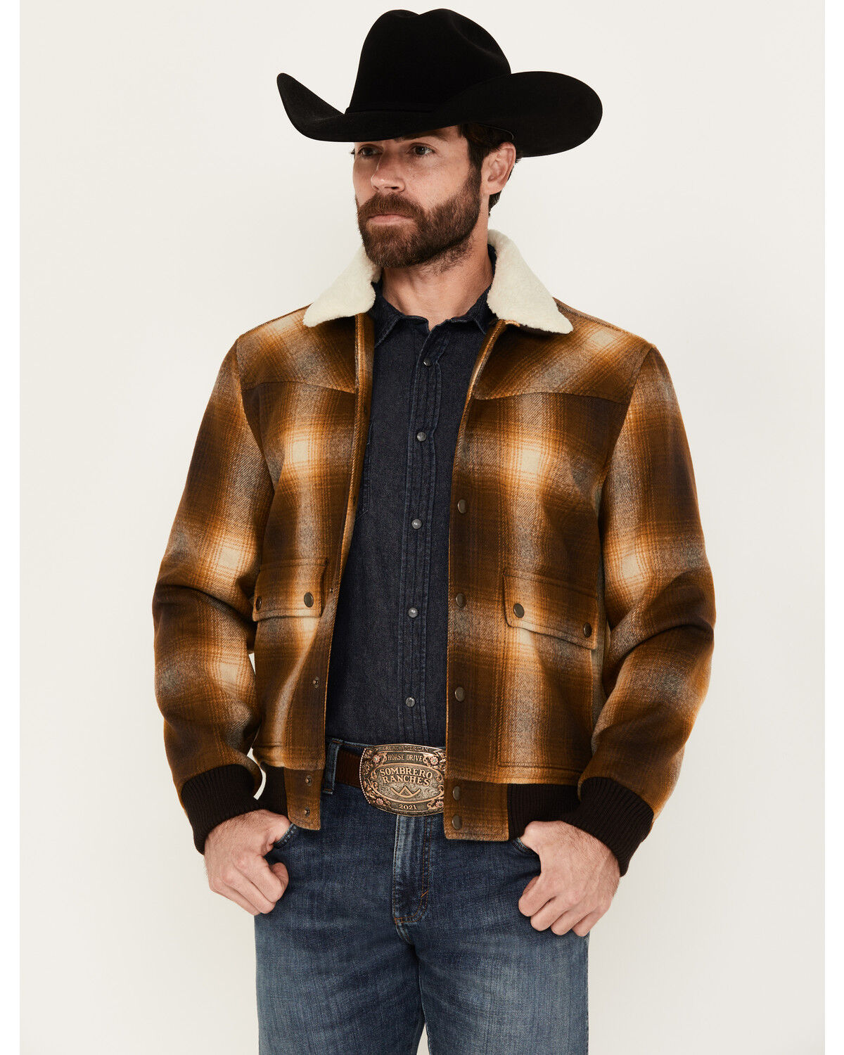 Image #1 - Pendleton Men's Jacksonville Ombre Plaid Print Snap Jacket, Brown, hi-res