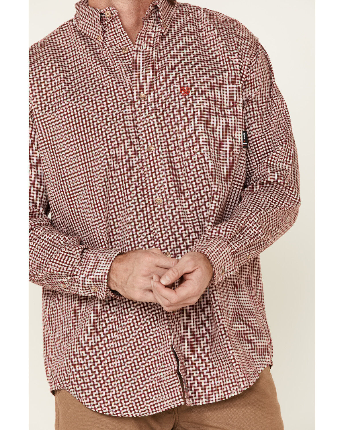 Image #3 - Ariat Men's FR Plaid Print Long Sleeve Work Shirt - Big & Tall, Wine, hi-res