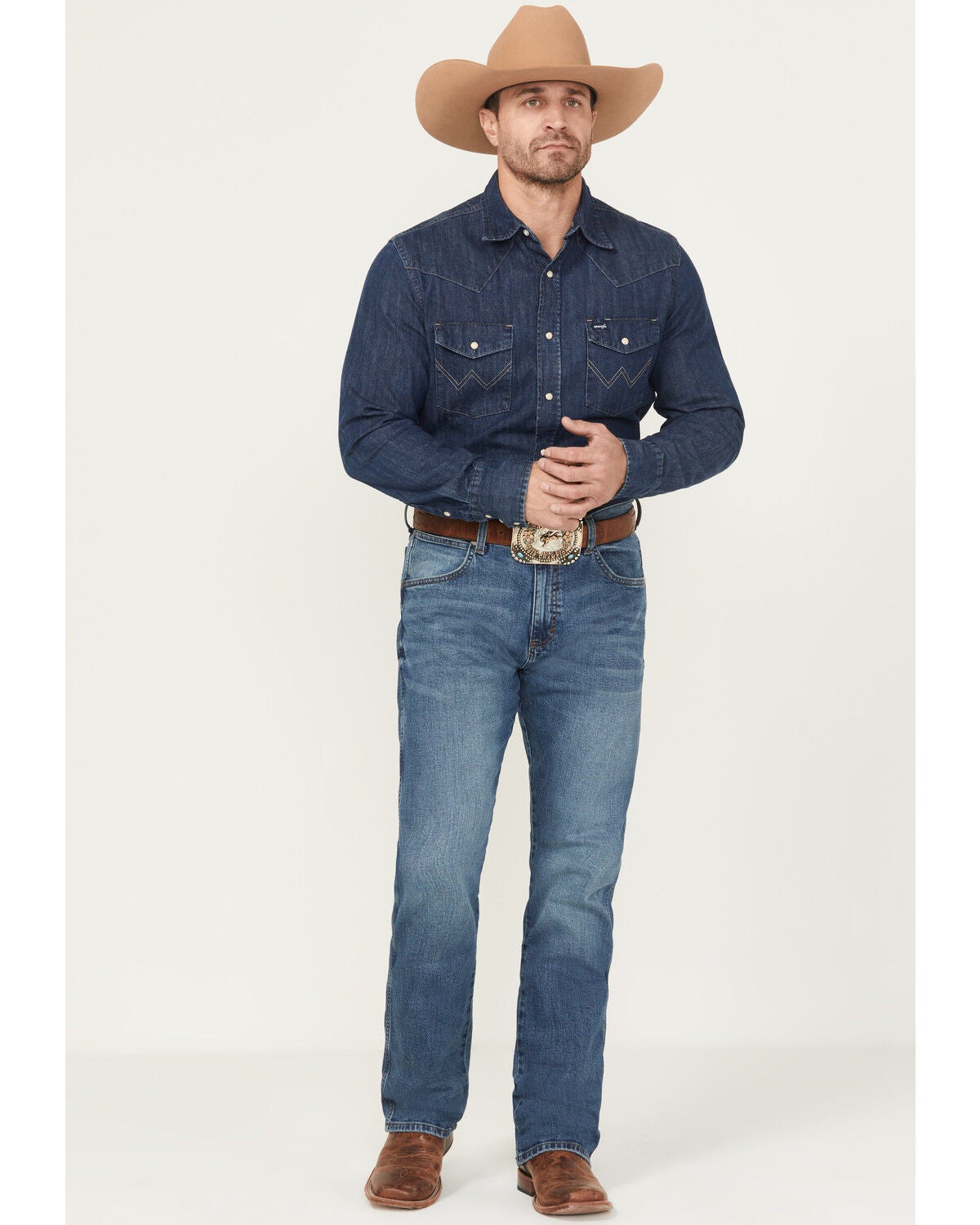 Wrangler Retro Men's 77MWZ Harris Medium Wash Slim Bootcut Stretch Denim Jeans, Medium Wash, hi-res