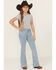 Image #1 - Wrangler Girls' Light Wash Paisley Print Bootcut Stretch Denim Jeans, Light Wash, hi-res