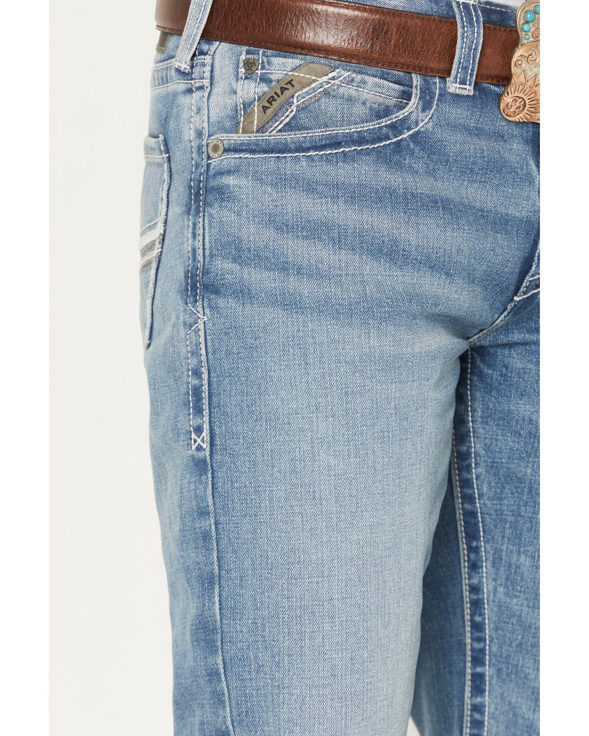 Image #2 - Ariat Men's M2 Flynn Rory Light Wash Relaxed Bootcut Stretch Denim Jeans, Light Wash, hi-res
