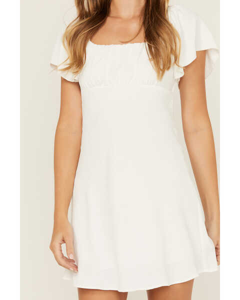 Image #3 - La La Land Women's Emma Flutter Sleeve Tie Back Mini Dress , Off White, hi-res