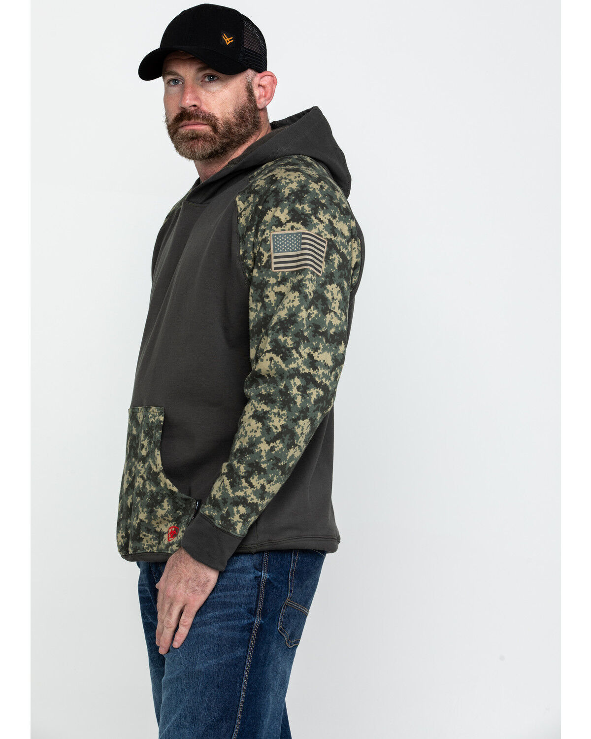 Image #3 - Ariat Men's FR Durastretch Camo Patriot Hooded Work Sweatshirt - Tall, Camouflage, hi-res