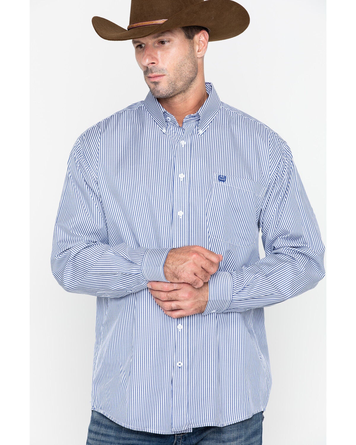 Image #6 - Cinch Men's Striped Print Tencel Long Sleeve Button-Down Western Shirt - Big & Tall, Royal Blue, hi-res