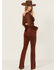 Image #1 - Rock & Roll Denim Women's High Rise Corduroy Button Flare Jeans, Rust Copper, hi-res