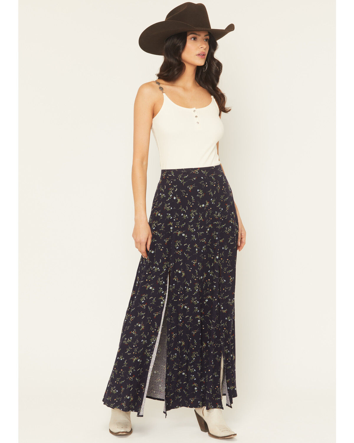 Image #1 - Idyllwind Women's Trinity Ditsy Floral Print Maxi Skirt, Indigo, hi-res