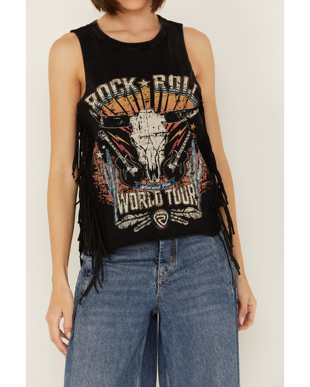 Image #3 - Rock & Roll Denim Women's Sleeveless Steer Head Fringe Tank, , hi-res