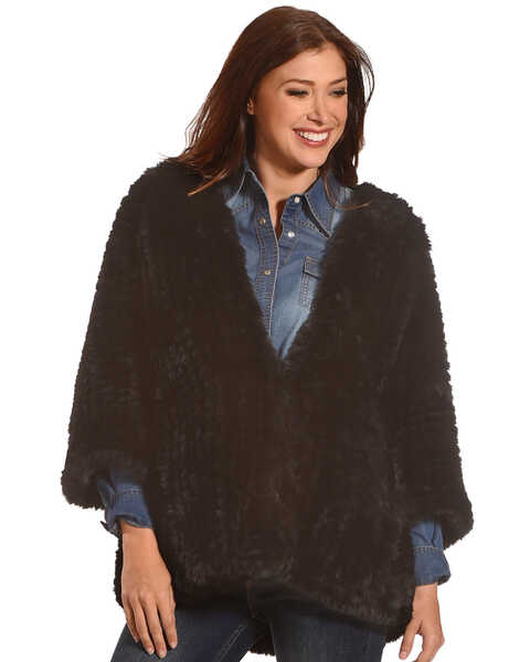 Image #2 - Tractr Women's Faux Fur Cardigan, Black, hi-res