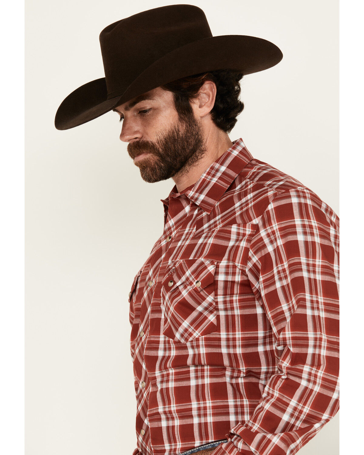 Image #2 - Wrangler Retro Men's Plaid Print Long Sleeve Snap Western Shirt, Red, hi-res