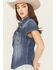 Image #2 - Wrangler Women's Modern Denim Short Sleeve Snap Shrunken Western Shirt, Blue, hi-res