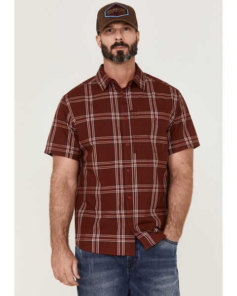 Brothers and Sons Men's Large Plaid Short Sleeve Button-Down Western Performance Shirt , Red, hi-res