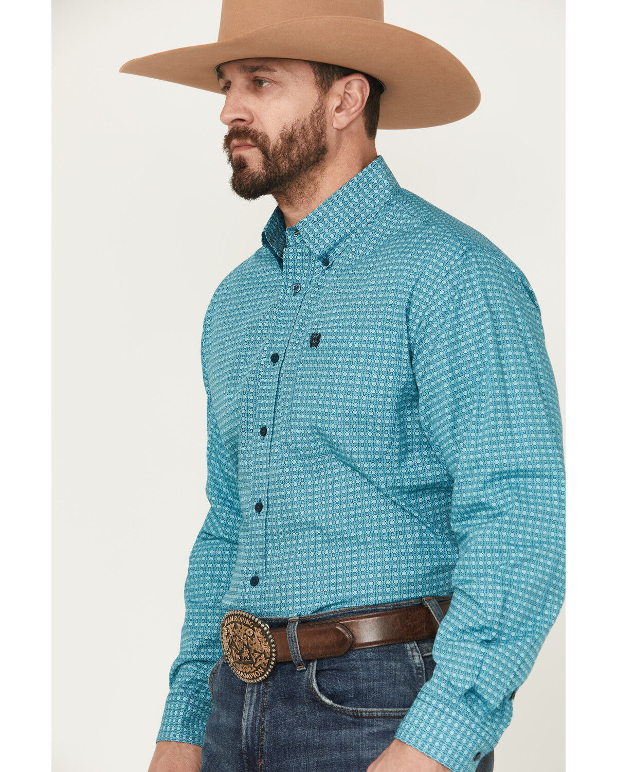 Image #2 - Cinch Men's Geo Print Long Sleeve Button-Down Western Shirt, Turquoise, hi-res