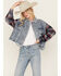 Image #1 - Miss Me Women's Medium Wash Denim Plaid Crochet Back Cropped Jacket, Medium Wash, hi-res