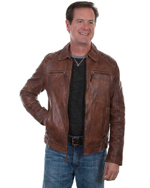 Image #1 - Scully Leatherwear Men's Washed Lamb Leather Jacket - Tall , Brown, hi-res