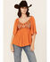 Image #1 - Shyanne Women's Peasant Embroidered Short Sleeve Shirt, Orange, hi-res