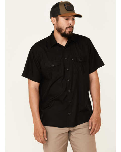 Hooey Men's Solid Habitat Sol Short Sleeve Snap Western Shirt, Black, hi-res