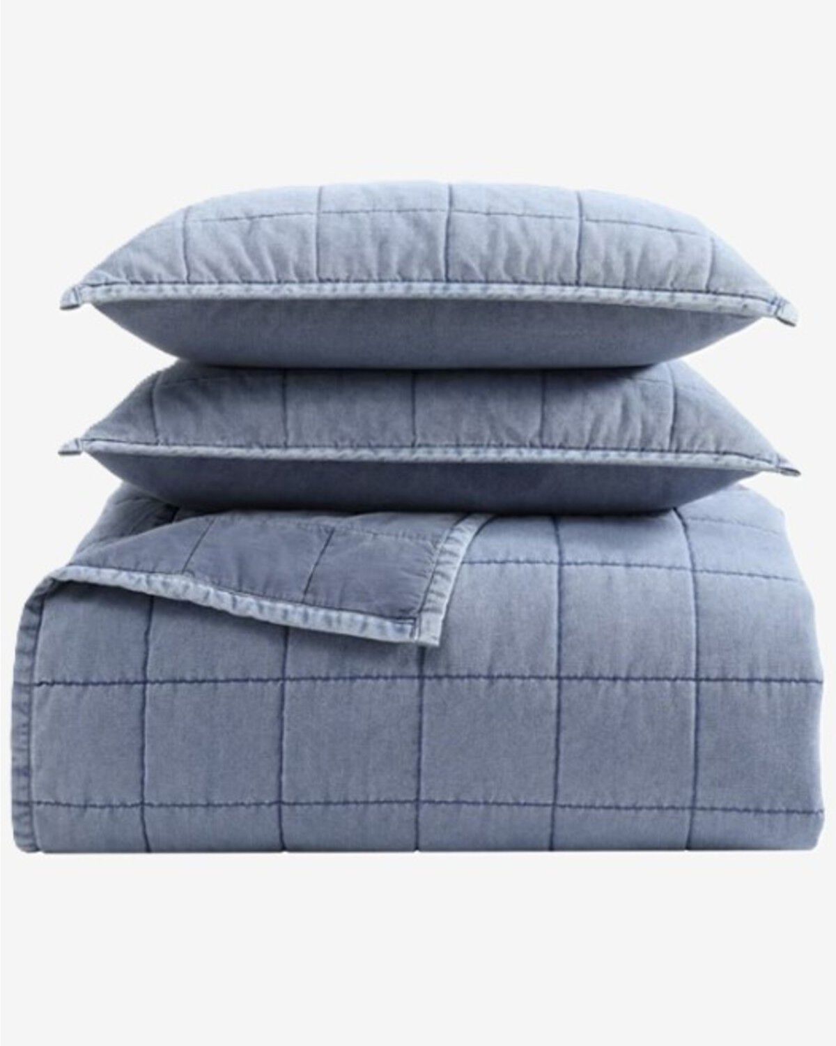 Image #2 - HiEnd Accents Stonewashed Denim Queen Size Quilt Set - 3 Piece, Blue, hi-res