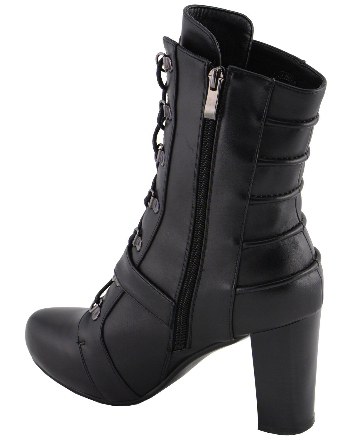 Image #8 - Milwaukee Leather Women's Block Heel Lace Front Boots - Round Toe, Black, hi-res