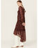 Image #2 - Wild Moss Women's Floral Print Long Sleeve Mini Dress, Burgundy, hi-res