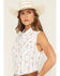 Image #2 - Ely Walker Women's Floral Striped Sleeveless Pearl Snap Western Shirt, White, hi-res