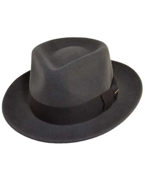Scala Fashion Gray Wool Felt with Grosgrain Trim Fedora Hat, , hi-res