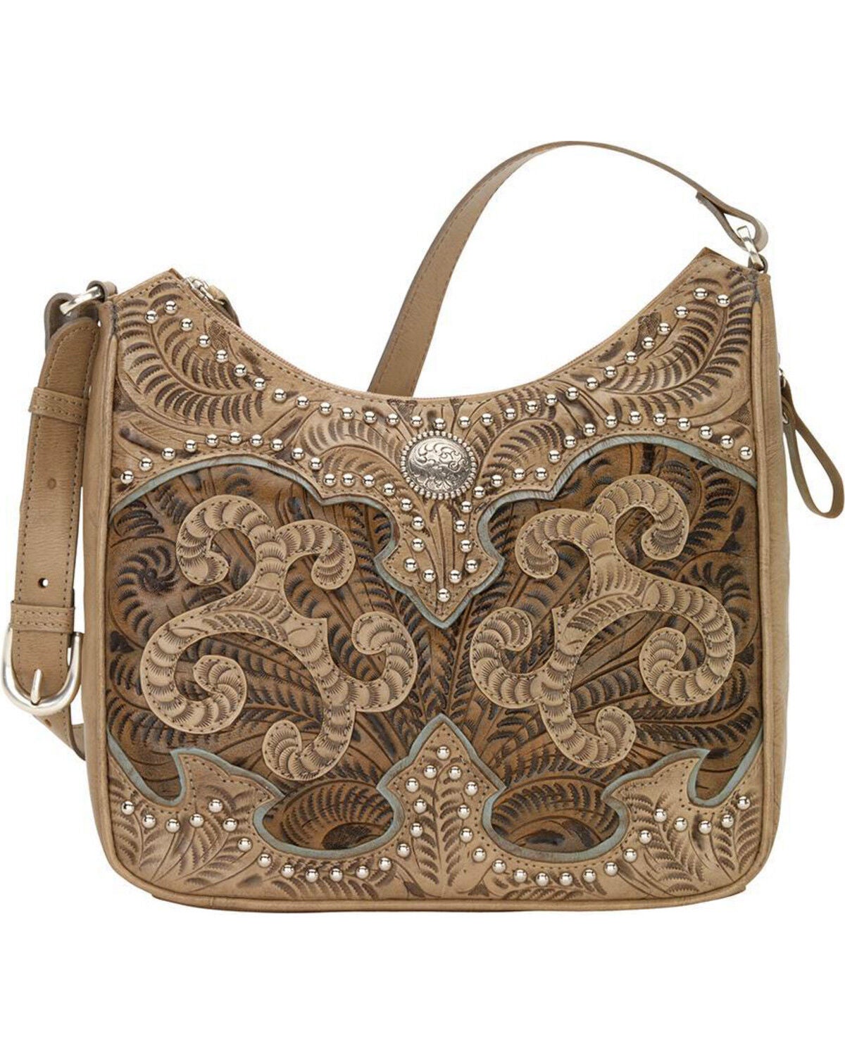 Image #1 - American West Women's Hand Tooled Concealed Carry Shoulder Bag, Sand, hi-res