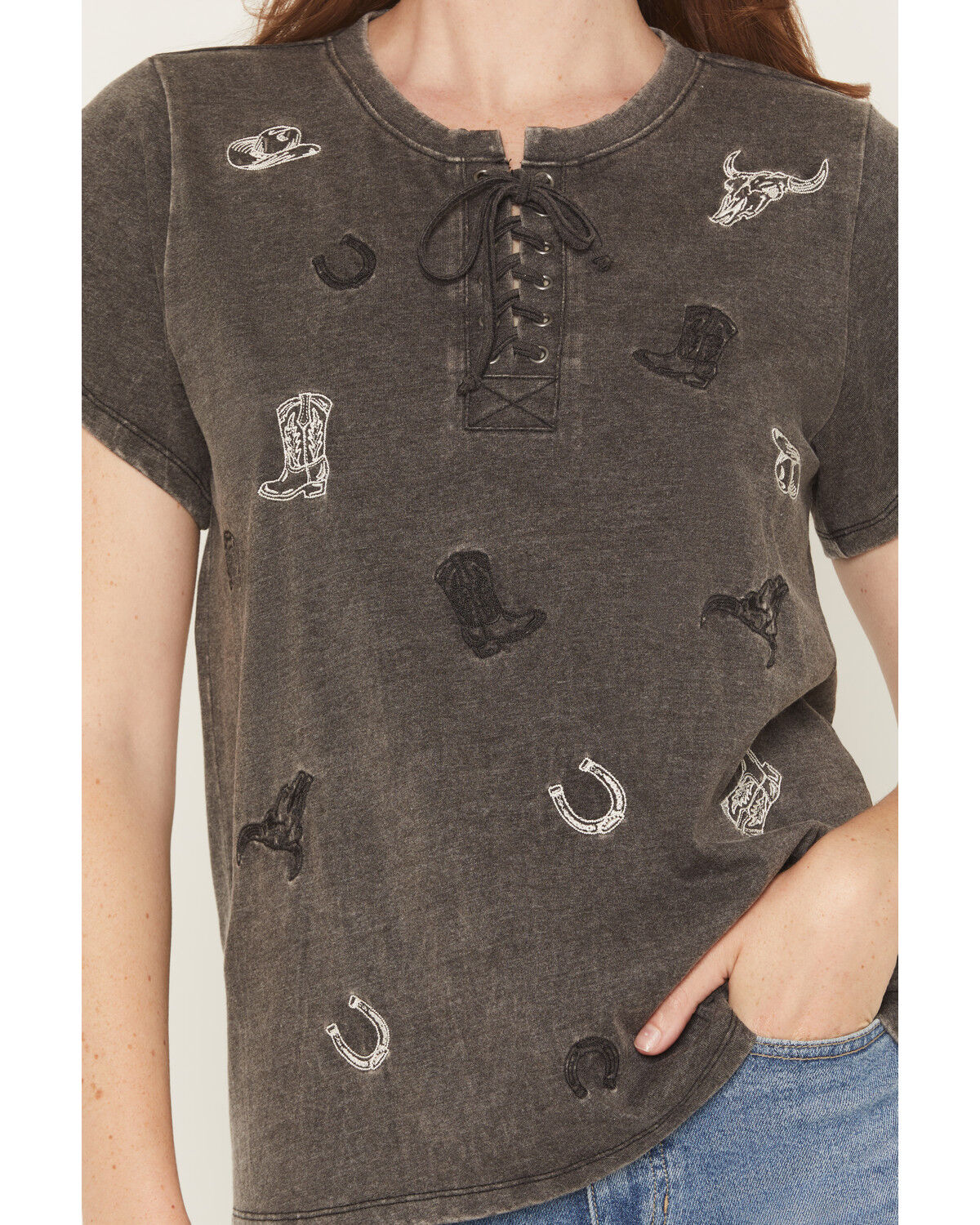 Image #3 - Blended Women's Icon Embroidered Short Sleeve Tee, Black, hi-res