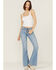 Image #3 - Shyanne Women's Mid Rise Southwestern Pocket Flare Jeans, Light Wash, hi-res
