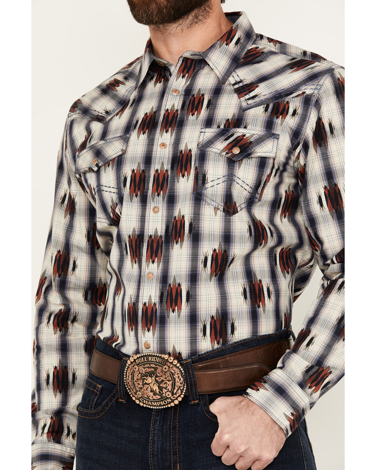 Image #3 - Cody James Men's Zion Sunset Southwestern Plaid Print Long Sleeve Snap Western Shirt, Red, hi-res
