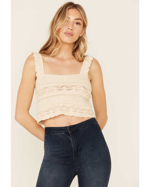Image #1 - By Together Women's Natural Jacquard Sweater-Knit Cropped Tank Top , , hi-res
