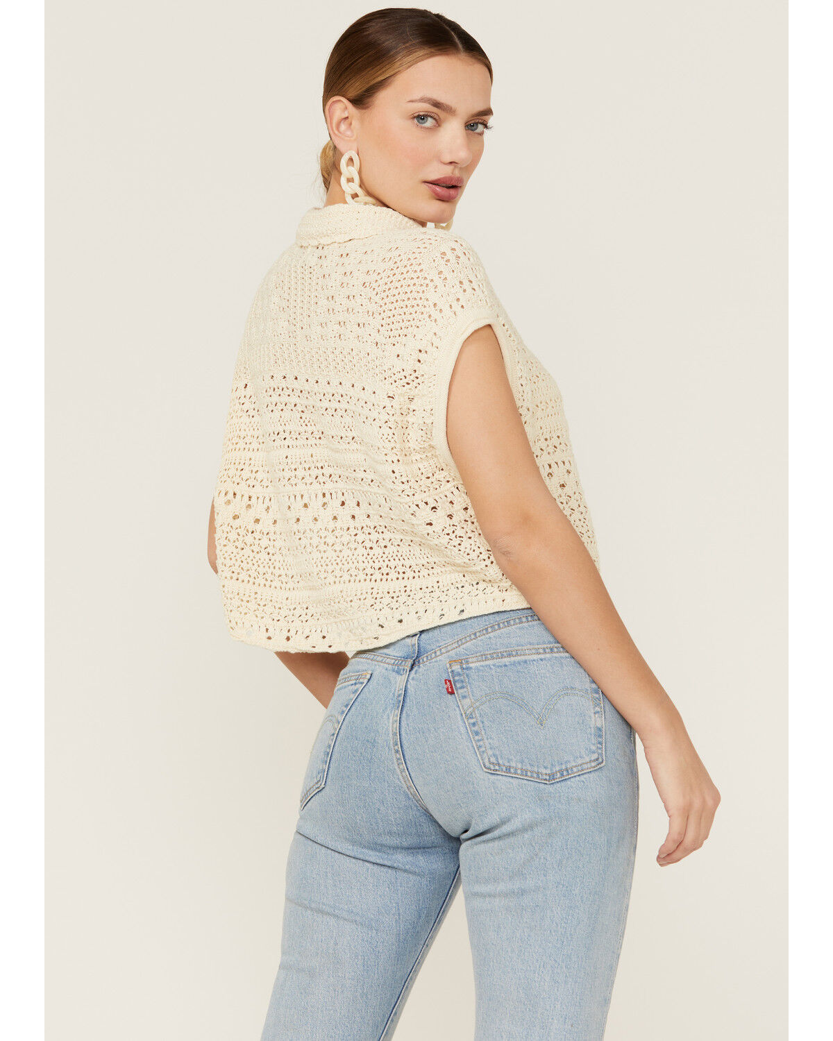 Image #4 - Beyond The Radar Women's Cream Crochet Sleeveless Sweater Top, Cream, hi-res