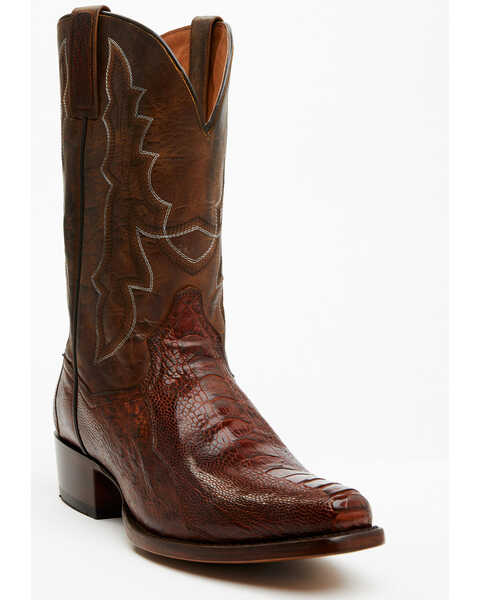 Dan Post Men's 12" Exotic Ostrich Leg Western Boots - Square Toe , Brass, hi-res