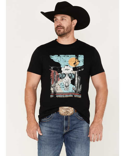 Rock & Roll Denim Men's Dale Brisby Pow Pow Skull Scenic Short Sleeve Graphic T-Shirt, Black, hi-res