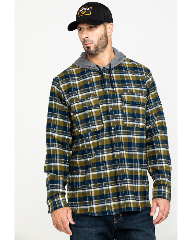 Hawx Men's Grey Plaid Hooded Flannel Work Shirt Jacket , Grey, hi-res