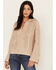 Image #1 - Revel Women's Cable Knit Collared Fringe Sweater, Oatmeal, hi-res