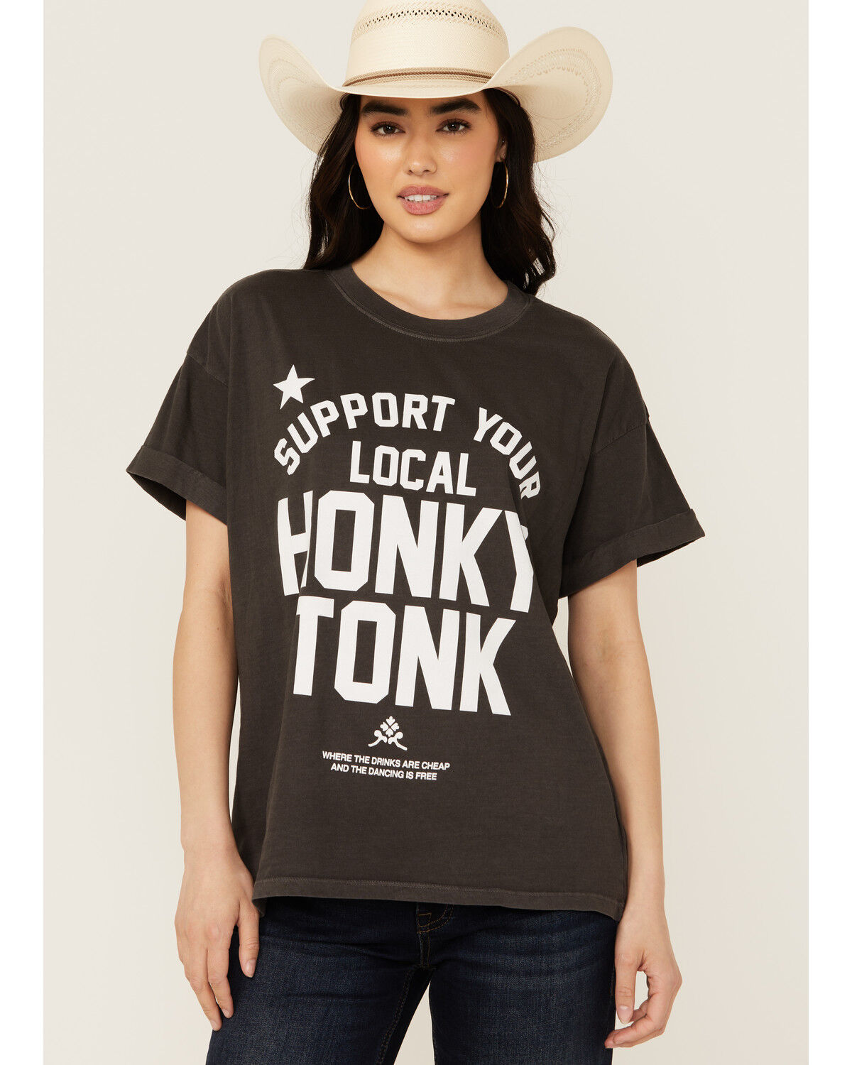 Image #1 - Girl Dangerous Women's Honky Tonk Short Sleeve Graphic Tee, Grey, hi-res