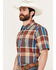 Kimes Ranch Men's Masonic Plaid Print Short Sleeve Button Down Shirt, Red, hi-res