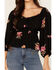 Image #3 - Wild Moss Women's Floral Embroidered 3/4 Sleeve Top, Black, hi-res