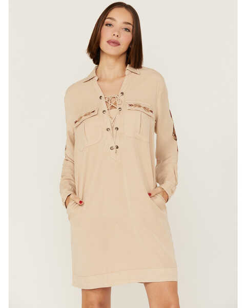 Image #4 - Stetson Women's Safari Southwestern Embroidered Lace-Up Dress , , hi-res