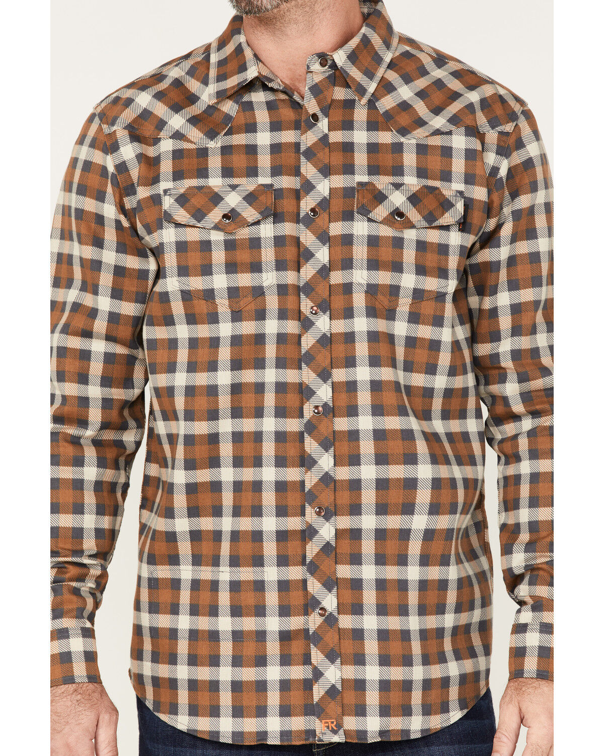 Image #3 - Cody James Men's FR Mini Buffalo Plaid Long Sleeve Snap Work Shirt, Beige/khaki, hi-res