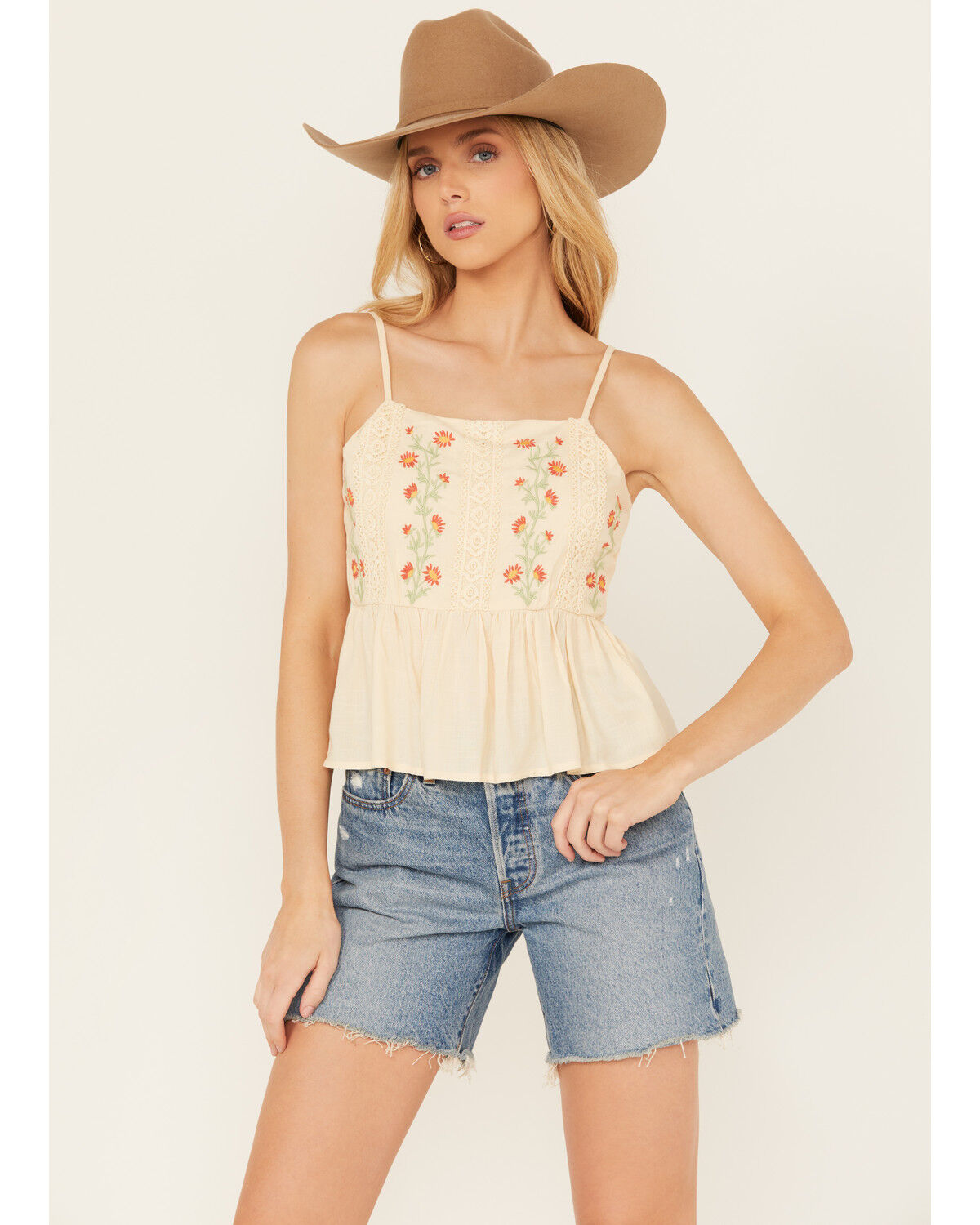 Image #1 - Bila Women's Margo Floral Embroidered Cami Top, Cream, hi-res