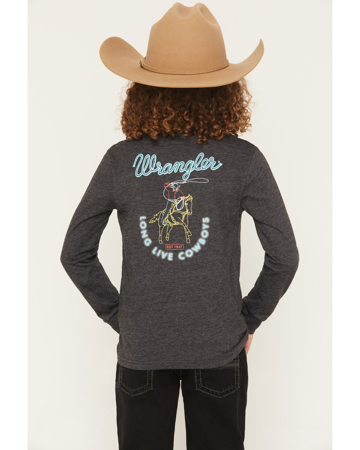 Image #1 - Wrangler Boys' Long Live Cowboys Long Sleeve Graphic T-Shirt, Navy, hi-res