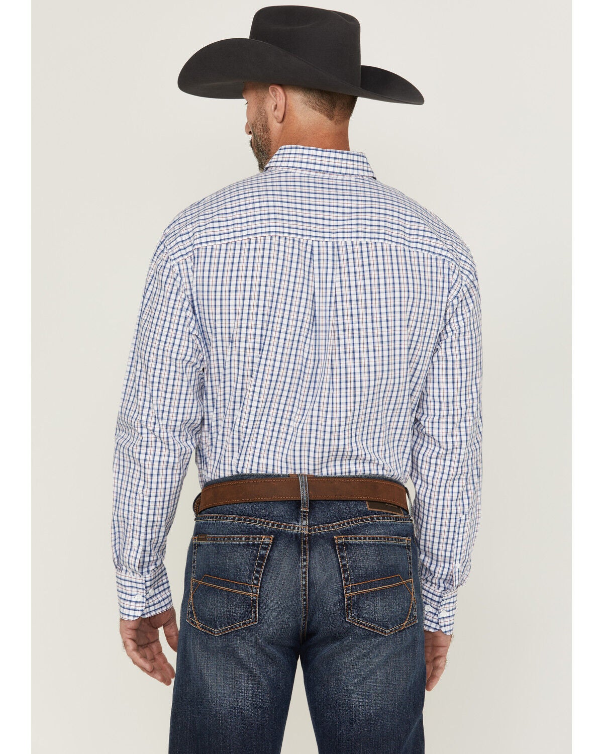 Image #4 - Wrangler Men's Plaid Print Long Sleeve Button-Down Stretch Western Shirt, Blue, hi-res