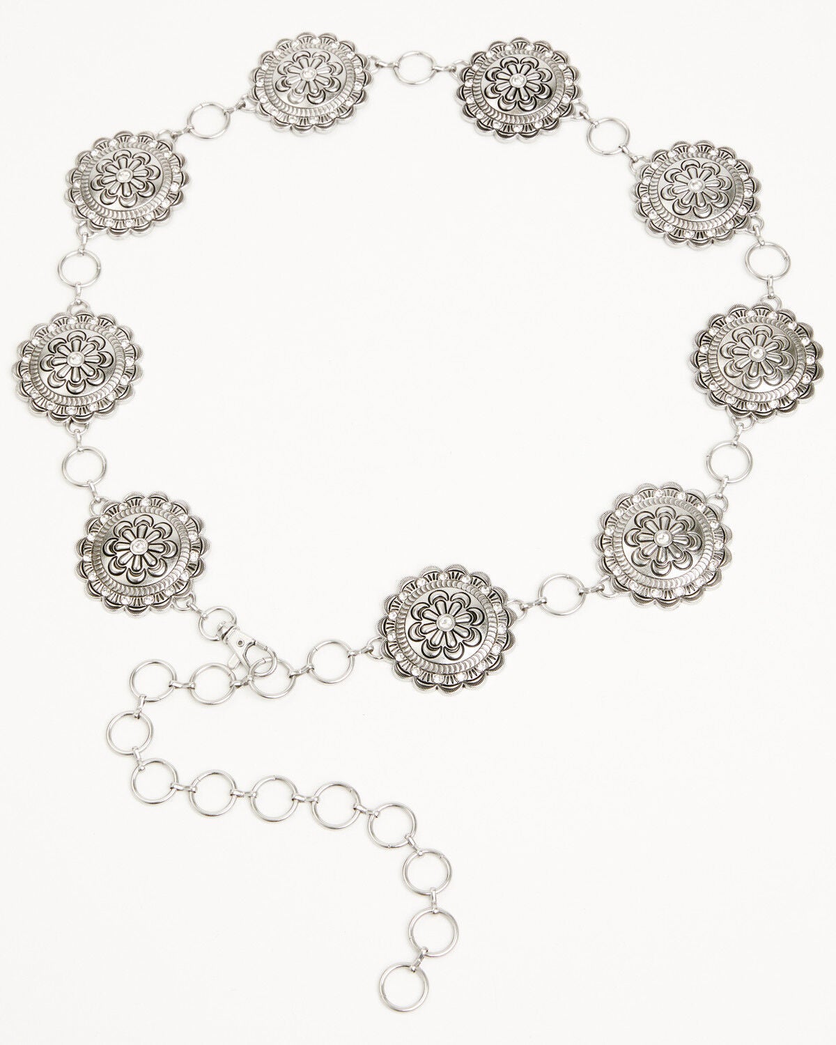 Image #2 - Shyanne Women's Floral Medallion Chain Concho Belt, Silver, hi-res