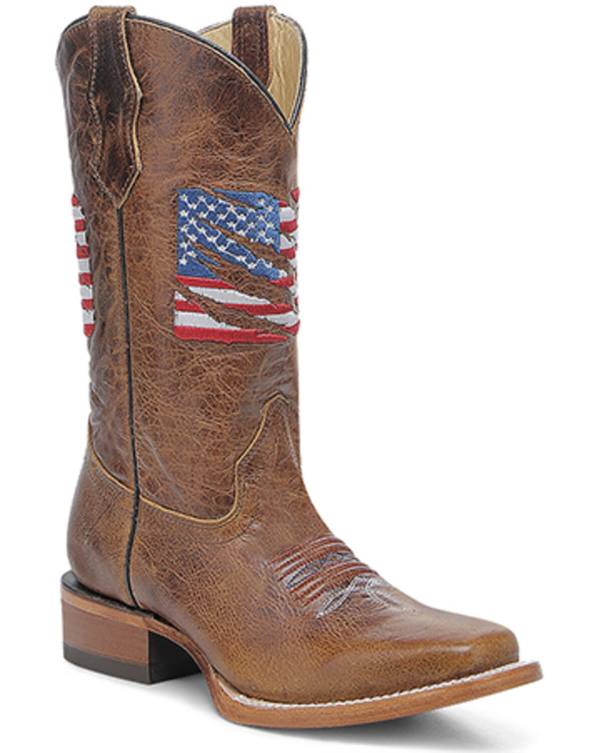 Image #1 - Corral Girls' Patriotic Embroidered Western Boots - Broad Square Toe, Brown, hi-res