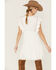 Molly Bracken Women's Solid Crochet Front Ruffle Sleeve Mini Dress, White, hi-res