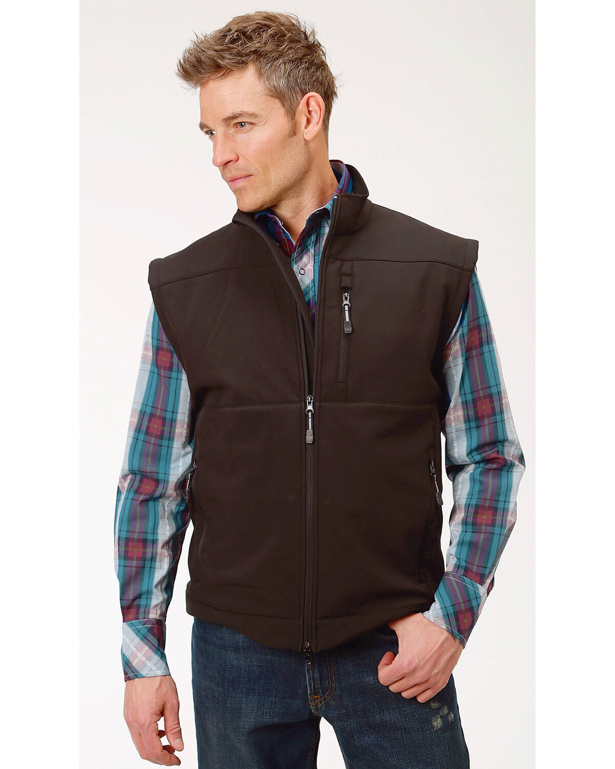Roper Men's Concealed Carry Softshell Vest, Black, hi-res